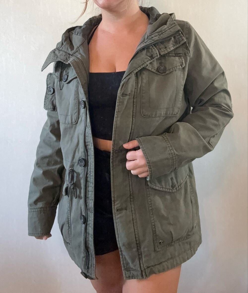 Levi's Women's Large Olive Green Hooded Military Utility Field Jacket